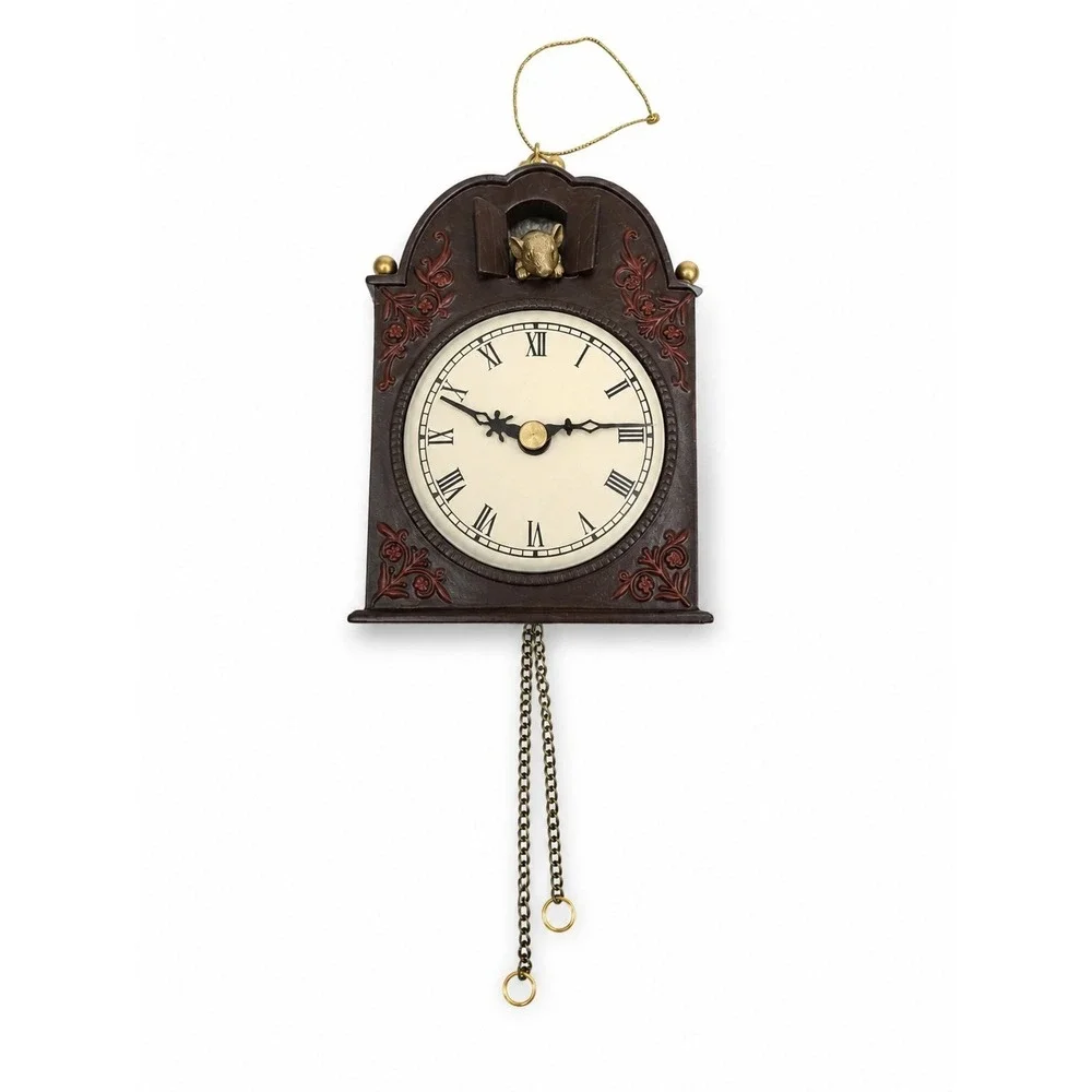 Miniature Cuckoo Clock Mouse Christmas Ornament Brown Red Floral Roman Numeral